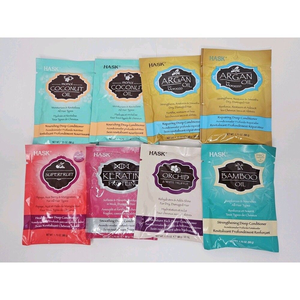 HASK 8 Pc NEW Assorted Hair Conditioner Samples Argan, Coconut, Bamboo, Keratin